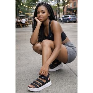 Nike Platform Sandals Black Velcro Strap Athleisure Sporty Casual